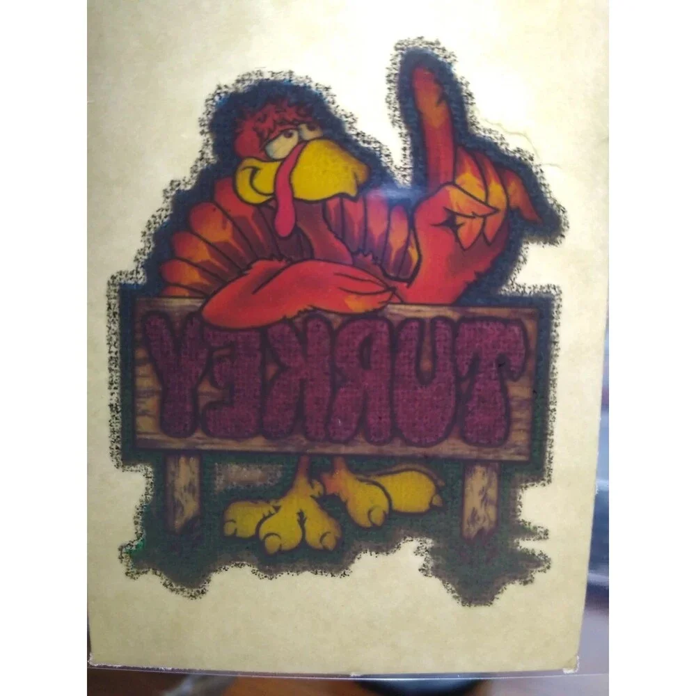Turkey Screamin Gleamin Glitter Iron-On Decal Donruss Retro 1970's Groovy Cool